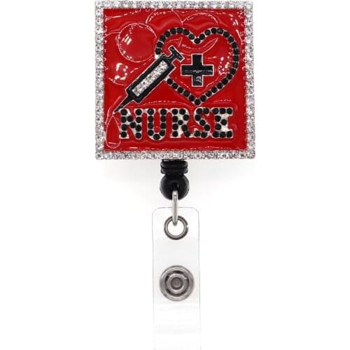 Free Shipping Nurse Rhinestone Retractable Id Badge Holder Reel With Chip