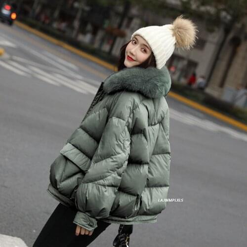 Large Natural Fox Fur Hooded Winter Down Coat Women 90% White Duck Down Jacket Thick Warm Parkas Female Outerwear Pure Color