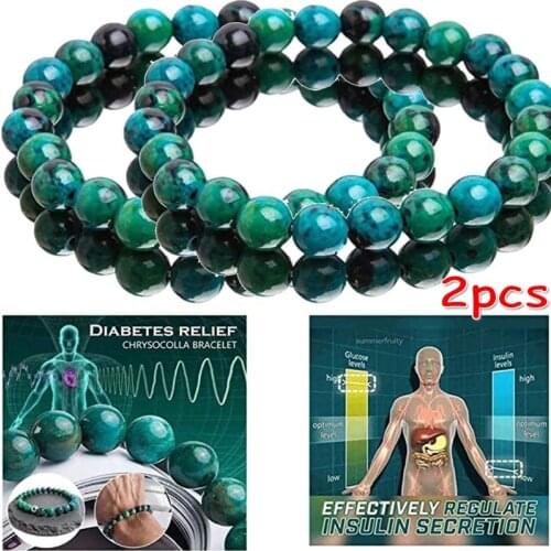 2X Chrysocolla Malachite Bracelets For Women Men Natural Stone Beads Bracelet Round Shape Diabetes Relief Bracelet Jewelry Gift