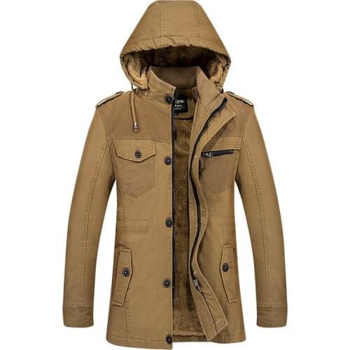 Brand Clothing Mens Casual Parkas Long Style Loose Fit Hooded Jacker For Older Fleece Winter Jacket Men Padded