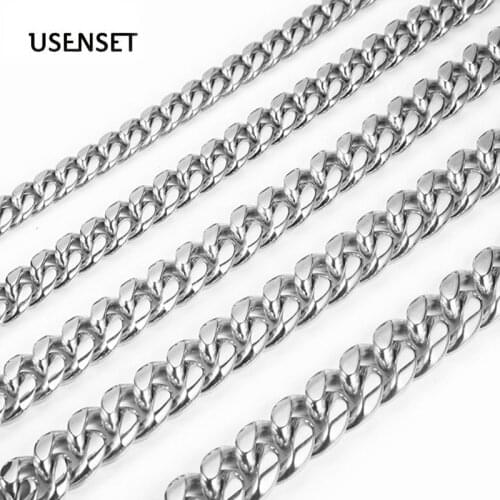 Curb Cuban Link Chains Mens Necklaces Gold Silver Color Stainless Steel Necklace for Men Long Fashion Jewelry 8/10/12/14MM