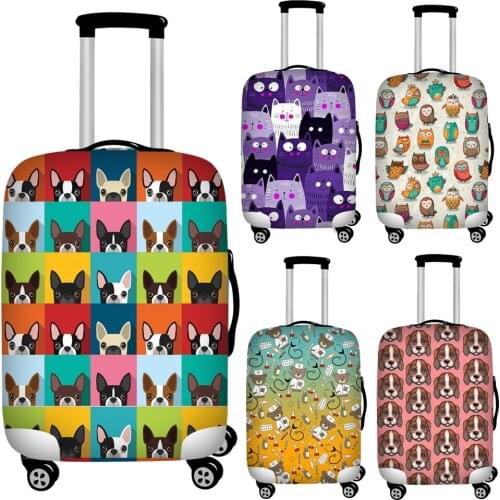 Twoheartsgirl Colorful Cute Dog Cat Owl Print Travel Luggage Covers Elastic 18''-32'' Suitcase Protective Dust Covers Baggage