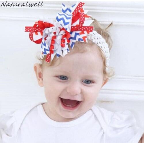 Naturalwell Baby Bow Clips 4th of July Bows Patriotic Bows Children headband Kids Hair accessories Boutique Over the Top HB553