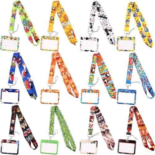 ER1288 Black Cat Demon Slayer Lanyard ID Badge Holder Cartoon Gym Phone Straps USB Badge Holder DIY Hang Rope Jewelry Kid Gifts