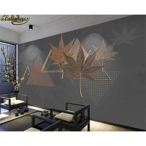Beibehang Custom wallpaper mural modern geometric triangle creative maple leaf golden embossed lines background papel de parede