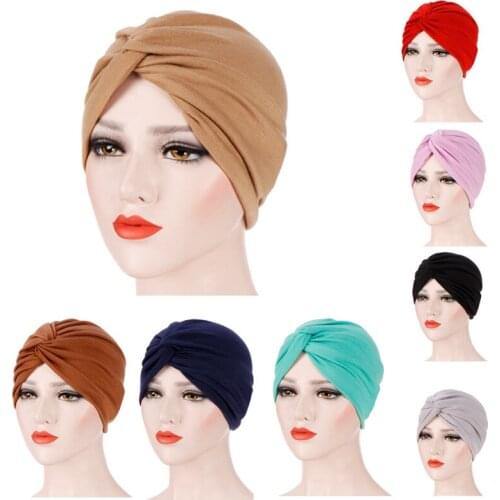Muslim Women Stretch Cotton Striped Beanie Turban Chemo Hat Head Wrap Cap Headwear for Cancer Patients