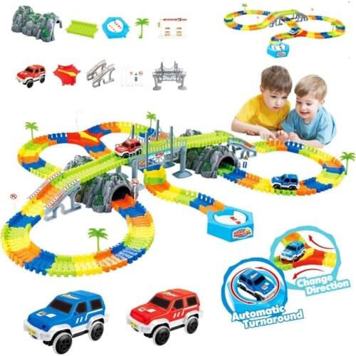 DIY Race Track Play Set Railway Toys Bend Flexible Racing Track Electronic Flash LED Car Toys for Children Boys Gifts