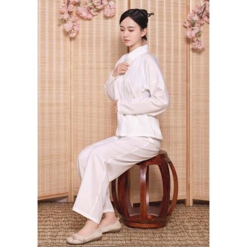 Chinese Girl Classic White Inner Hanfu Top Long Sleeve Women Chinese Blouse Cross Collar Men Shirt Pants Trousers Sleepwear