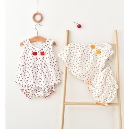 2021 Korean Baby and Toddler Clothing Set Summer Sleeveless Girls' Dress Shirt Shorts Outer Wear Set New Childrens Clothing