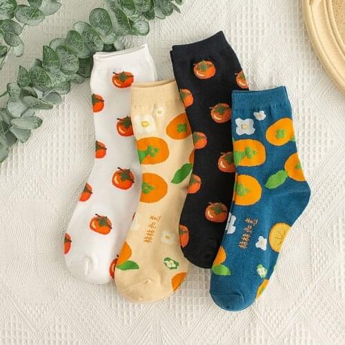 Creative Cartoon Pure Cotton Socks Women Fruit Vegetables Chinese Characters Cute Funny Socks Autumn Winter Skarpetki Damskie