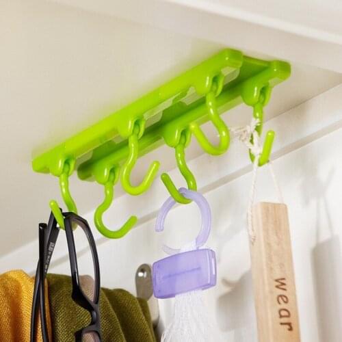 Multifunction Strong Wall Cabinet Storage 6 Sticky Hook Bathroom Hanging Rack Rod Wall Hook Organizer Kitchen Accessories