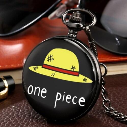 Fashion Pirate Luffy One Piece Mens Clock Quartz Pocket Watches Womens Gifts Unique Yellow Caps Prints Cosplay Pendant reloj