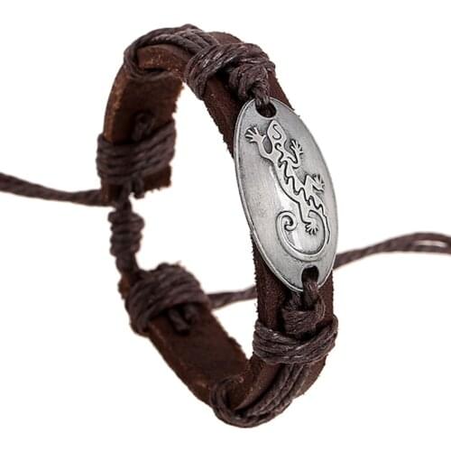 Wholesale High Quality Genuine Leather Bracelet Bangles Gecko Charm Bracelet Men Women Wristband Bangle Male