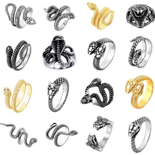 Gothic Python Cobra Snake Ring For Men And Women Punk Stainless Steel Animal Ring Unisex Adjustable Fashion Jewelry Gift 2020