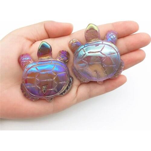 Beautiful 1pc Natural Agate Aura Electroplating Tortoise Animal Healing Stones Crafts Making Ornaments Decorative Quartz Crystal