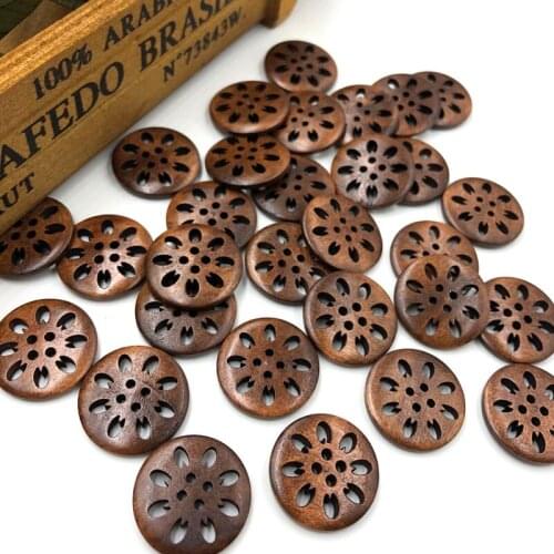 New 10 pcs Pierced flower Wood Buttons 25mm Sewing Craft accessory Brown WB215
