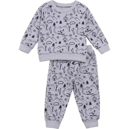 New Baby Sweater Suit, Long Sleeves + Trousers, Cartoon Print Casual Style Loose Version Clothing