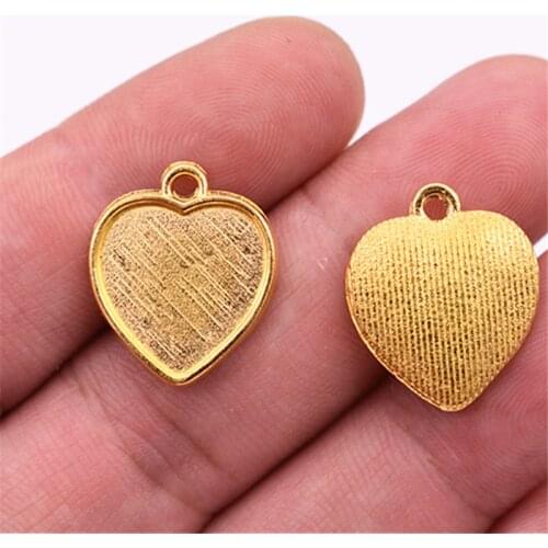 10pcs 10/14mm Inner Size Gold Color Plated Heart Style Cabochon Base Cameo Setting Charms Pendant Tray