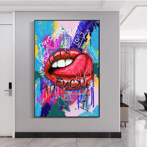 Pop Street Graffiti Art Girl Sexy Lips Canvas Painting Posters and Prints Wall Art Pictures for Living Room Home Decor Unframed