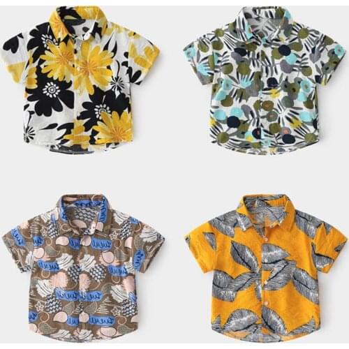 Summer Clothes For Kids Boys Toddler Short Sleeve Turn-down Collar Shirts Flower Printed Boy Shirts Leisure Beach Baby Tops Gift