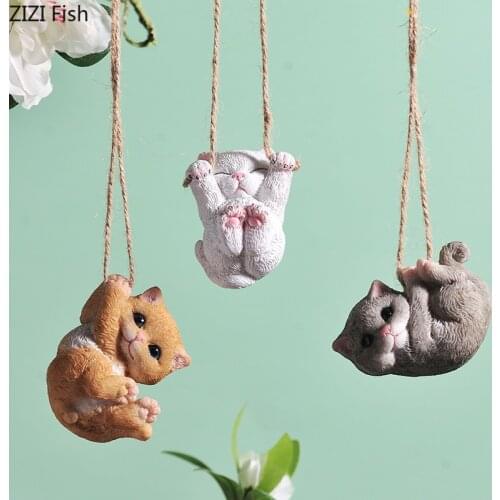 Garden Decoration Kitten Dog Miniature Figurines Tree Hanging Ornaments Park Lawn Courtyard Resin Statue Pastoral Outdoor Decor