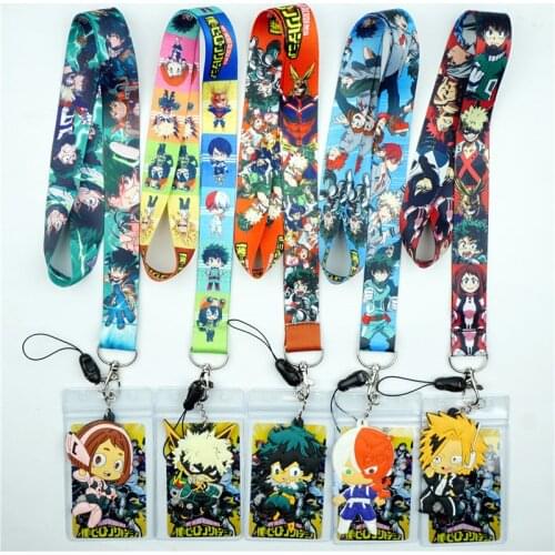 Anime Midoriya Izuku Todoroki Shoto My Hero Academia Lanyard for USB ID Card Mobile Phone Straps Webbing Key Chains Neck Straps