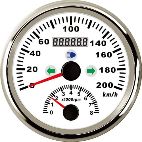 1pc 85mm Boat GPS Speedometers 0-200km/h Red Backlight Auto 0-8000RPM Tachometers with High Beam Light and Turn Light 9-32vdc