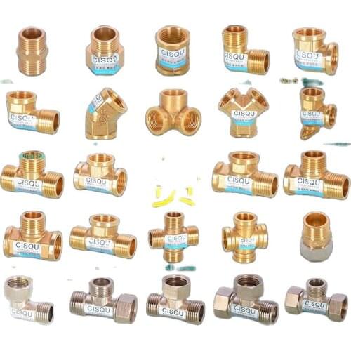 1/2IN copper tee elbow outer and inner wire joint double inner wire direct outer tooth four-way gas solar water pipe fittings