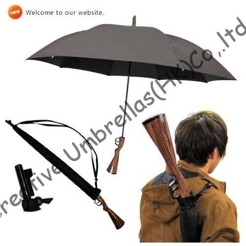 Rifle imitation wooden gun umbrella,100%sunscreen,UPF>40+parasol,straight,long-handle windproof,3.5mm fiberglass long ribs