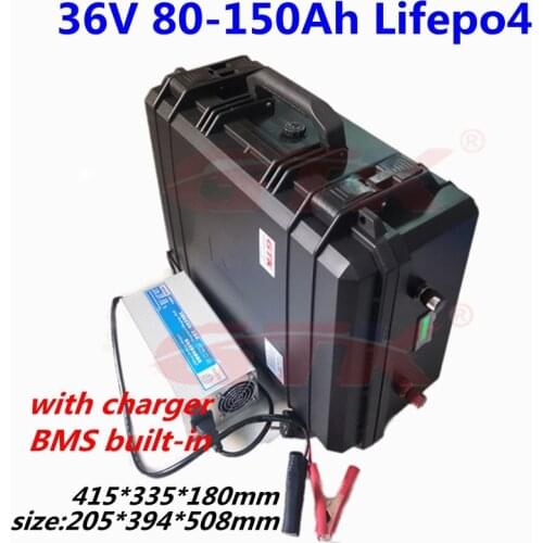 Waterproof ip67 36V 80Ah 100Ah 120Ah 150Ah LiFepo4 lithium battery BMS 12s for Ttrolling motor boat solar system +10A Charger