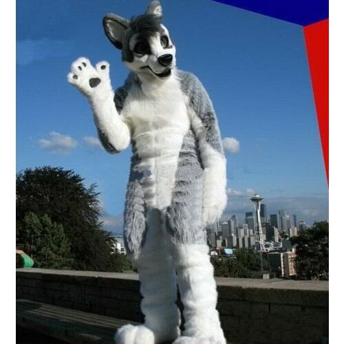 Wolf Dog Husky Mascot Costume Cosplay Party Game Dress Outfit Advertising Halloween Adults Size Fursuit Character