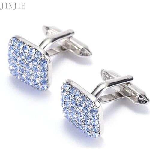 Full of Rhinestone Blue Cufflinks Zircon Inlaid In Fine Copper Shirt Cuff Links Mens Jewelry Boyfriend Gift Birthday Present