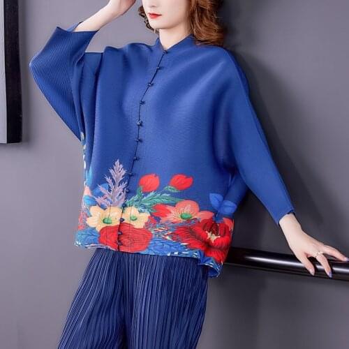 Special Miyak Pleated Vintage Print Women Jacket Plus Size Loose Outwear Ladies Casual Spring Summer Female Top Elegant Cardigan
