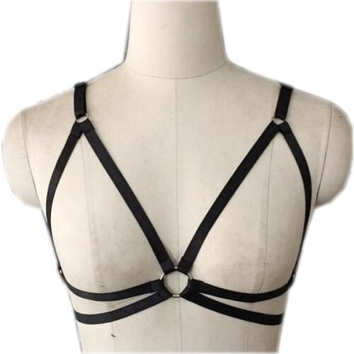 Women Black Sexy Goth Clothes Cross Elastic Body HARNESS BRA Bondage Cage Bra Lingerie Pole Dance Fetish Wear Underwear