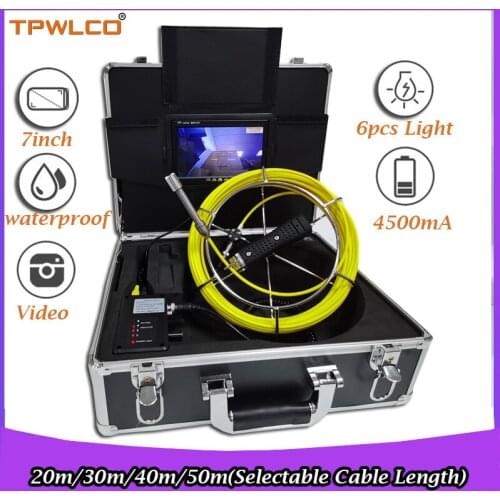 20-50m Cable Diameter 17mm Pipeline Endoscope Inspection Camera Head Underwater Pipe Inspection Camera System 7inch With DVR