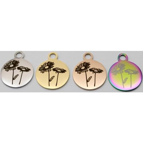 20pcs Stainless Steel Birth Flower Charm April Daisy Stainless Steel Pendant Birthday Gifts Charm DIY Handmade Accessories