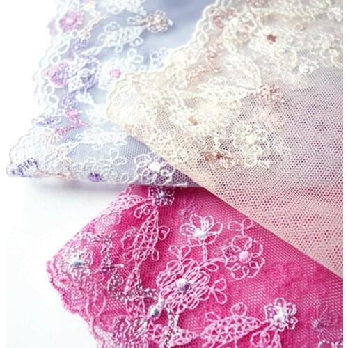 25Yards Embroidered Ribbon Flowers Mesh Tulle Material Edge Trim Fabric Craft Cloth for Wedding Dress Curtain High Quality