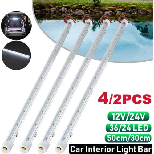4/2PCS 12V 24V LED Car Interior Light Bar 30cm 50cm Light Tube Switch for RV Camper Boat Van Lorry Truck Caravan