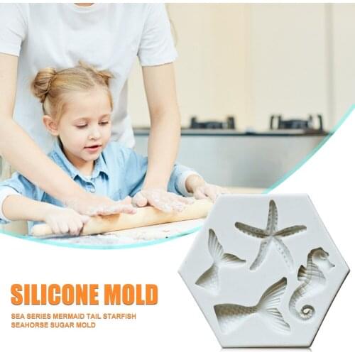4-Cavity Ocean Animals Cake Mold Silicone Chocolate Mould Pastry DIY Baking Tray Fondant Bread 3D DIY Kitchen Bakeware