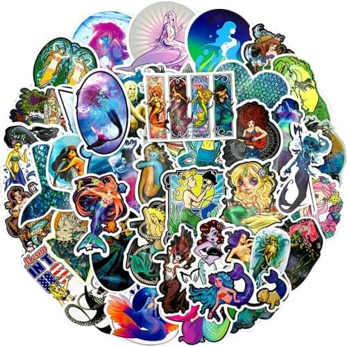 50pcs cute and charming little mermaid stickers for refrigerator suitcase guitar mobile phone scrapbooking PVC graffiti stickers