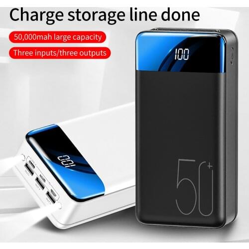 50000 mAh Power Bank Big Capacity 3 USB Portable Charger Mirror Mobile Phone External Battery LED Display PoverBank Fast Charger