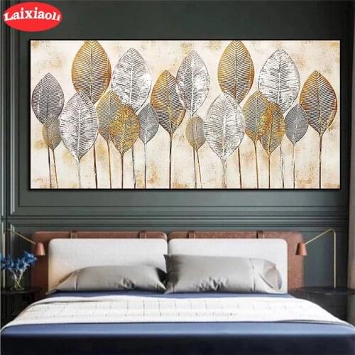 5D DIY Diamond Embroidery Modern art golden gray leaves Picture Diamond Painting Cross Stitch Mosaic New Arrival Wall Art