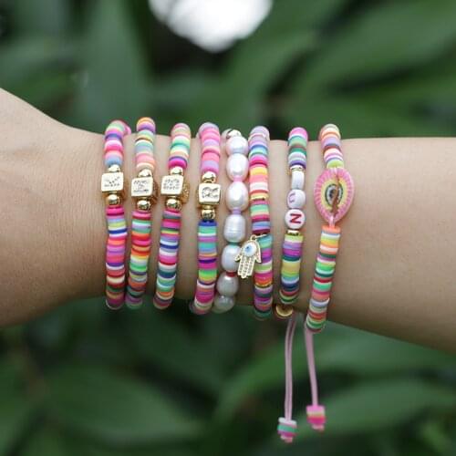 Bobo gold cube initial 26 alphabet letter name charm rainbow silicone clay elastic plastic beaded bracelets for women man 2020