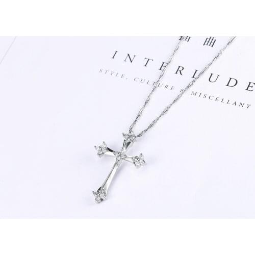 Fashion Cross Crystal Pendant Silver Color Chain Necklace Womens Jewelry Auspicious Necklace Anniversary Best Gift