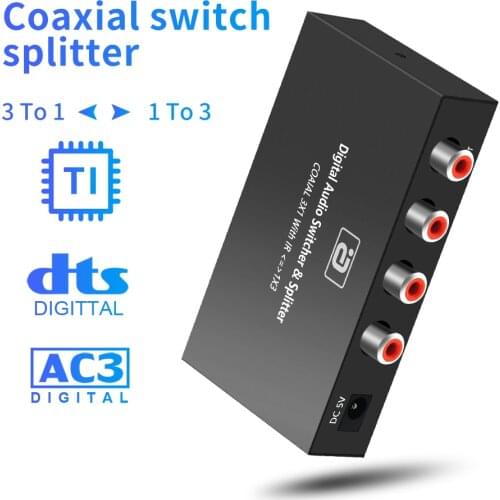 DTS AC3 Digital coaxial audio switcher 3X1 Bi-directional Converter audio splitter Extender with IR Remote Control