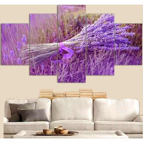 Hd Art Canvas Painting Five Purple Lavender Flower Combination Pictures Home Decoration Living Room Poster Mural Without Frame