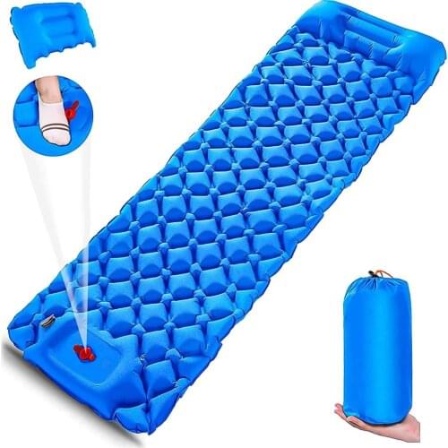 Camping Sleeping Pad Inflatable Air Mattresses with Pillow Outdoor Ultralight Cushion Press Inflatable Mat Hiking Folding Bed