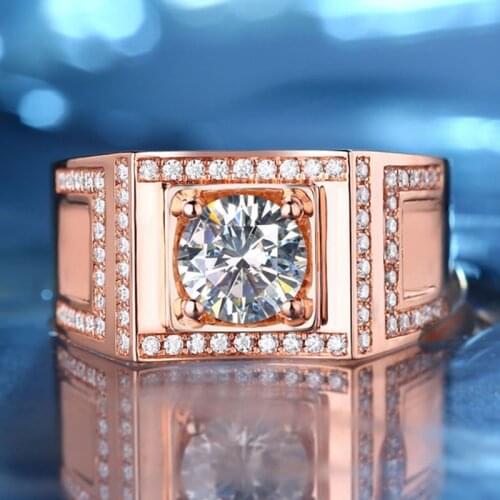 Luxury Rose Gold 925 Sterling Silver Mens Ring Engagement Party Wedding Exquisite Elegant Original Design Gift for Boyfriend