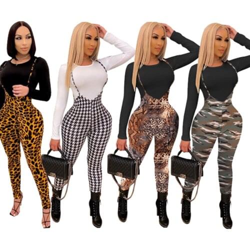 Two Piece Set Women Solid Tshirts Suspender Trousers Leggings Leopard Camouflage Print Outfits Tracksuit Wholesale Dropshipping