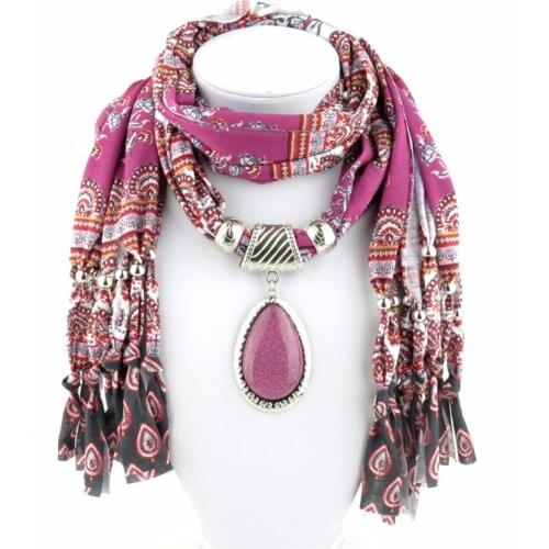 Lureme Womens Scarf Necklace Floral Printed Waterdrop Pendant Wraps Scarf (sf000076)